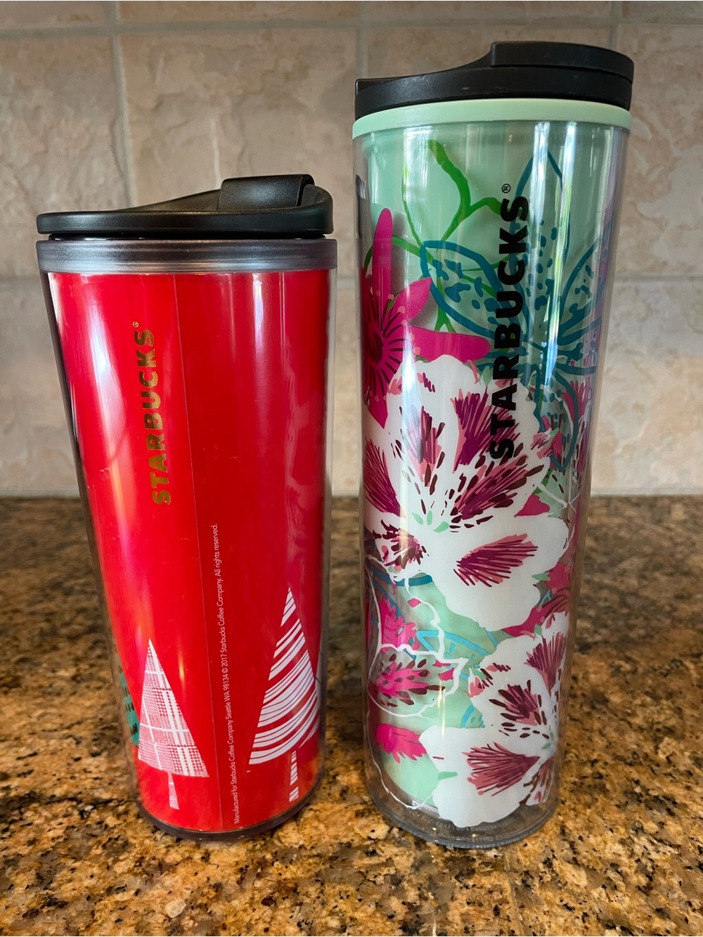 Starbucks Red Holiday Tumbler & Mint Floral Travel Cups